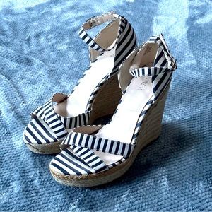 Nine West Nautical Striped Espadrille Wedge Shoes